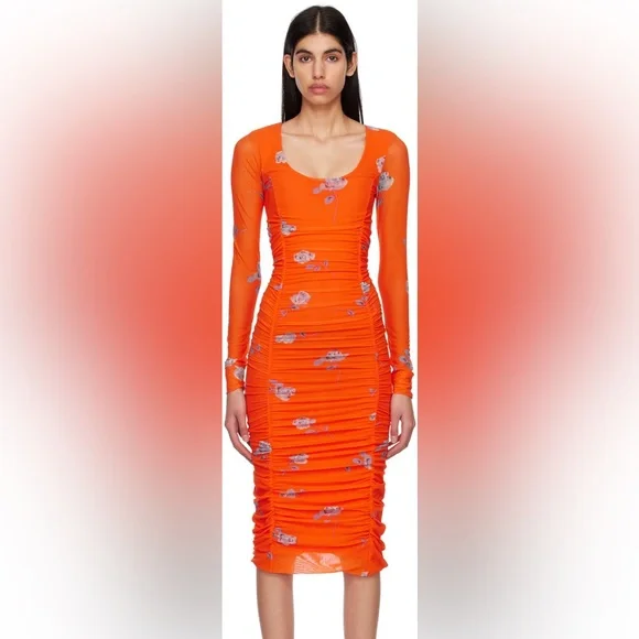 knee length dresses for ladies Ganni Cotton Poplin V-Neck Midi Dress  Shop at the Mix